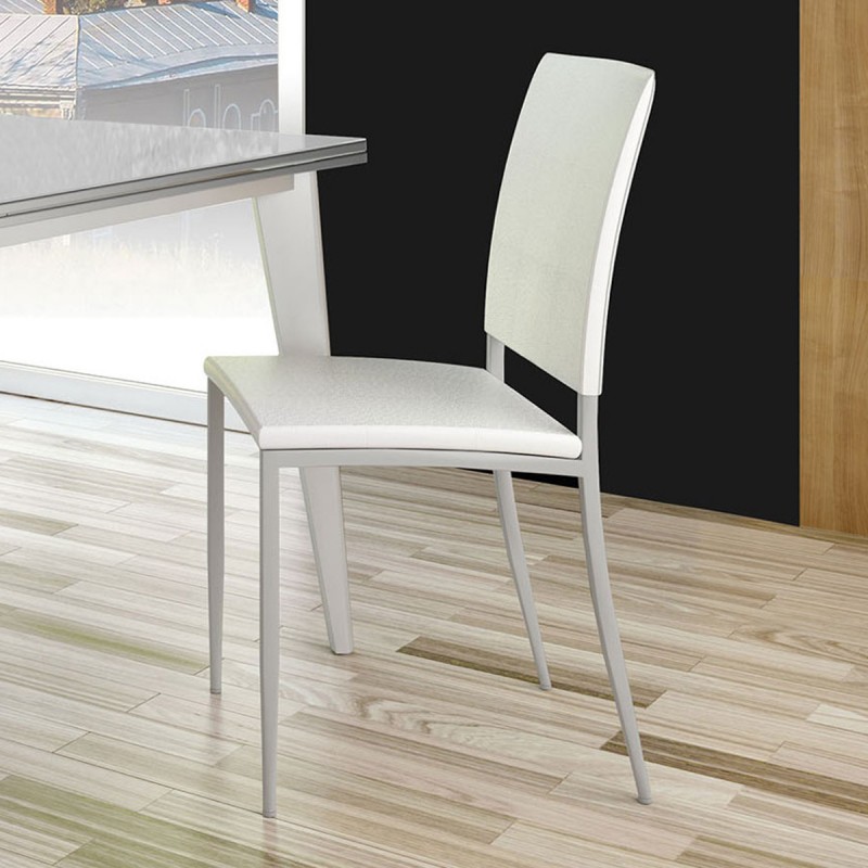 Silla de Cocina de aluminio y asiento tapizado en Símil Piel diseño.