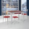 Conjunto mesa extensible alas laterales, sillas y taburetes