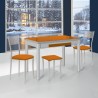 Conjunto mesa extensible alas laterales, sillas y taburetes