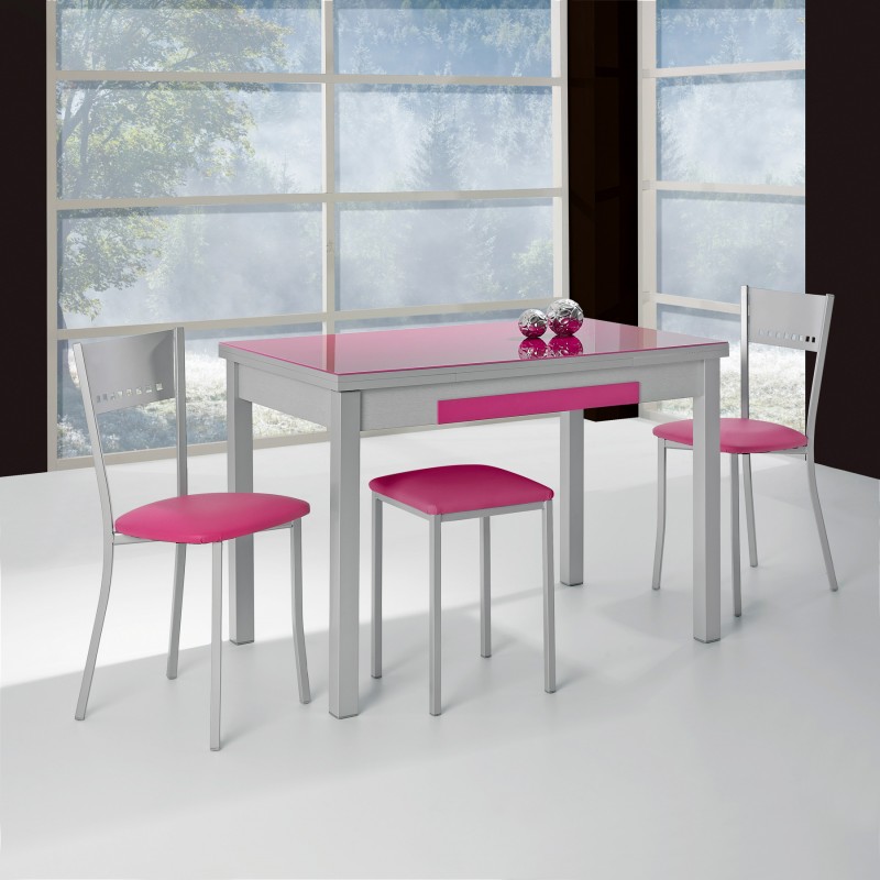Conjunto de mesa de cocina extensible más sillas y taburetes potes