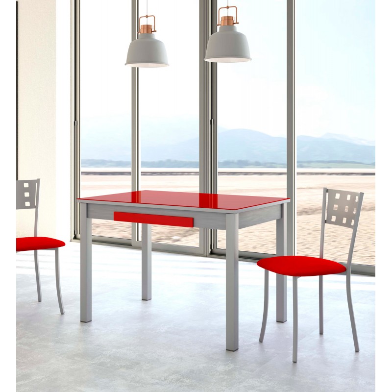 Mesa Cocina fija con tapa cristal modelo Jaén Mesa Cocina fija con tapa cristal modelo Jaén